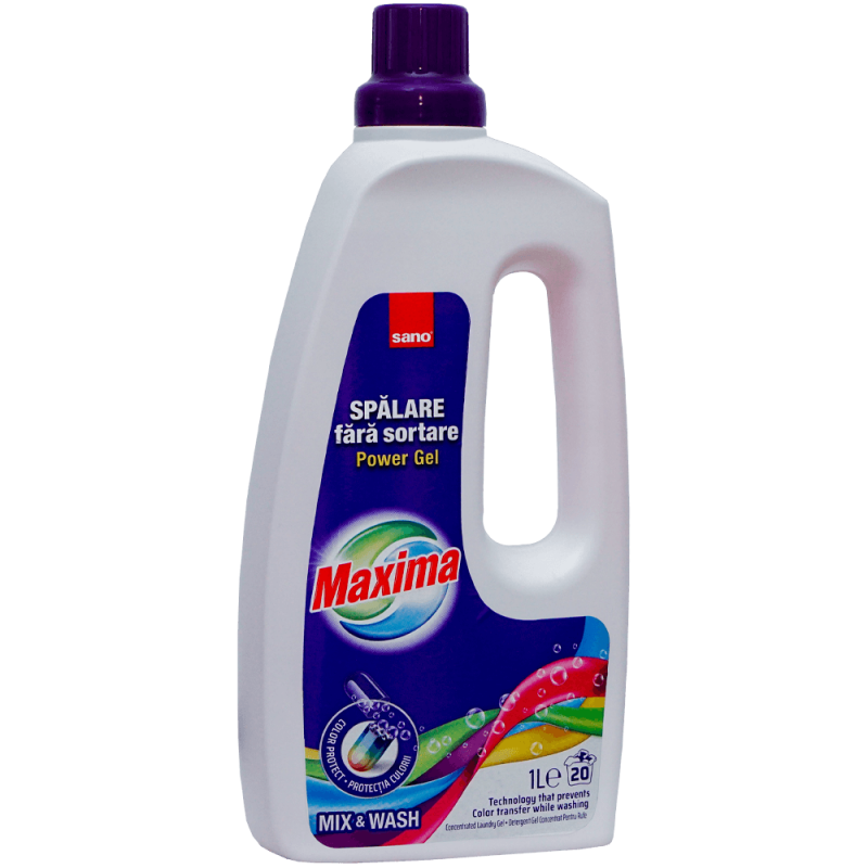 Detergent gel concentrat pentru rufe Sano Maxima Mix&Wash, 20 spalari, 1 litru